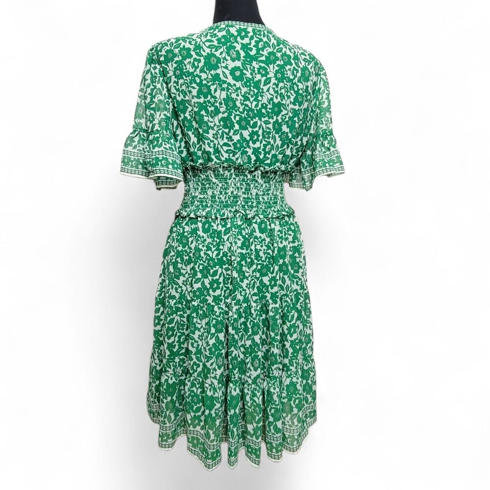 Max Studio Dress Women's Medium Green Floral A-Line Ruffle Beach Preppy Cottage - Picture 2 of 8